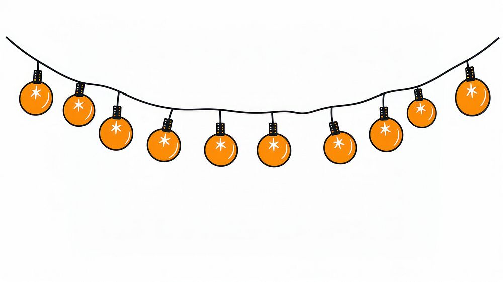 Orange christmas light string lightbulb line white background.