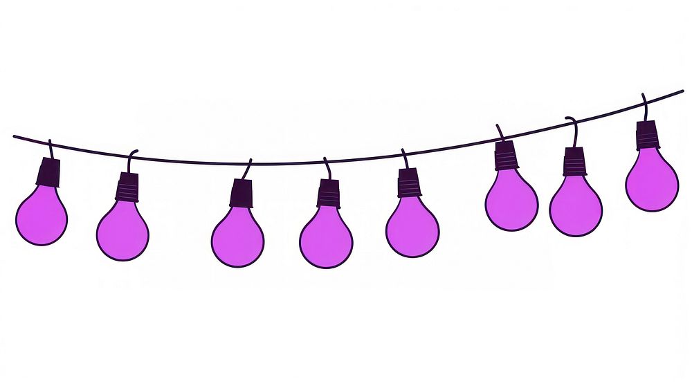 Purple christmas light string lightbulb line white background.