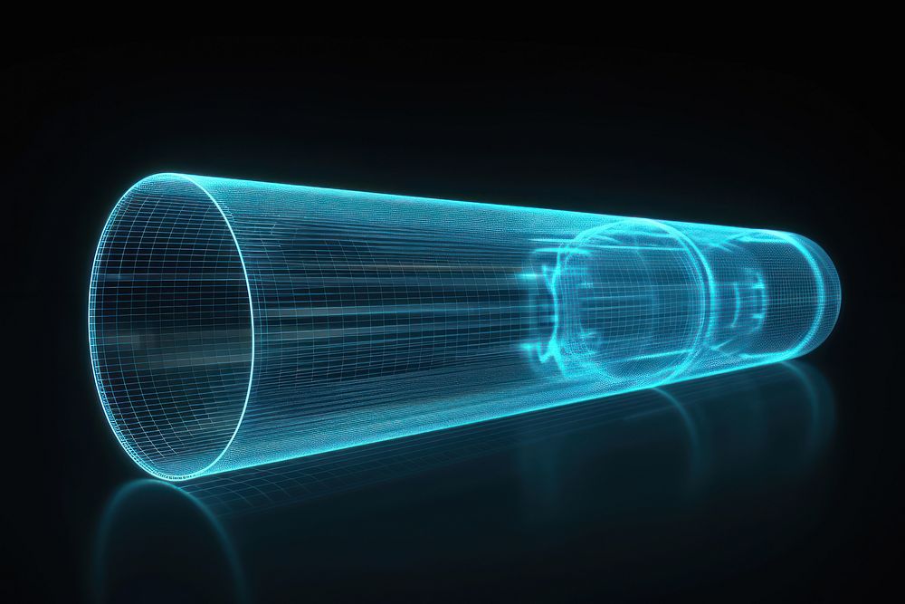 Glowing wireframe of plain cylinder futuristic light line.