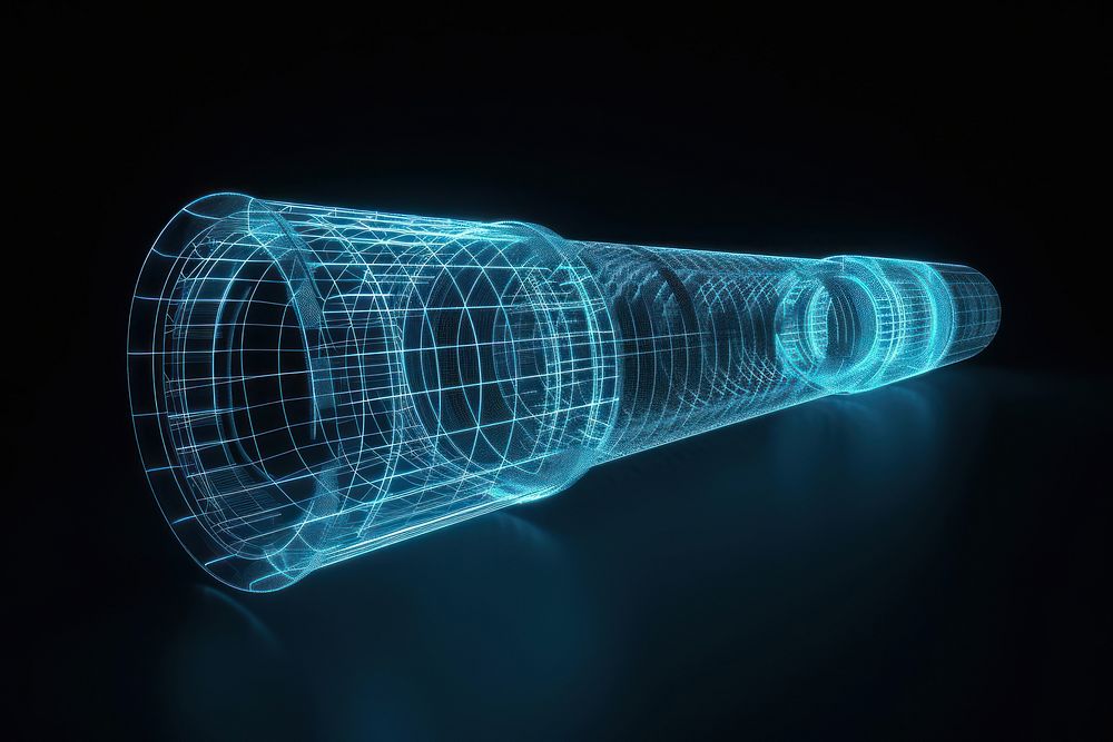 Glowing wireframe of plain cylinder futuristic diagram line.