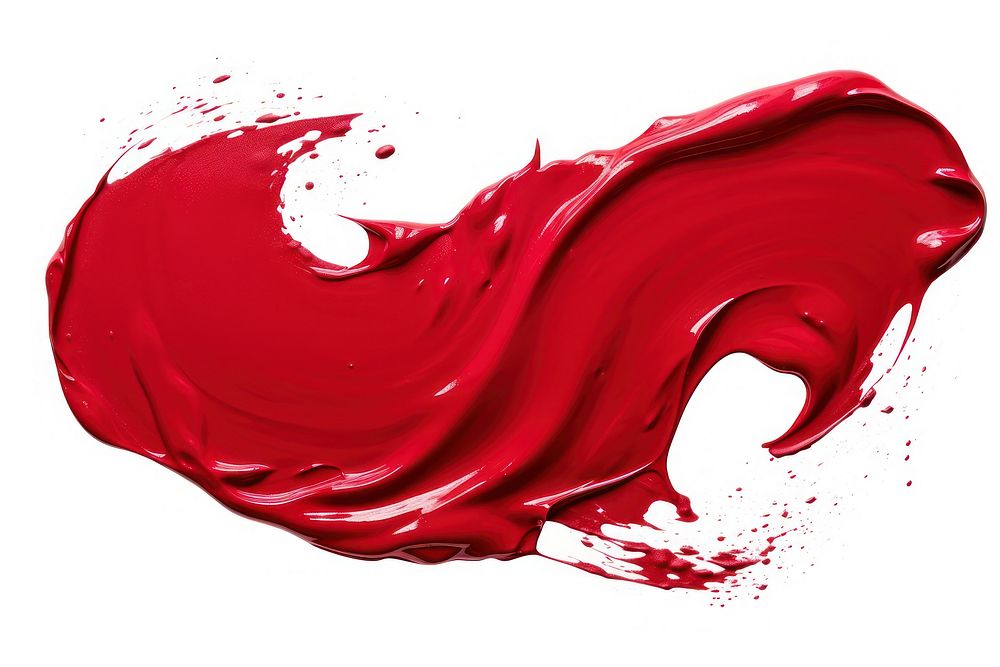 Solid deep red paint white background splattered abstract.