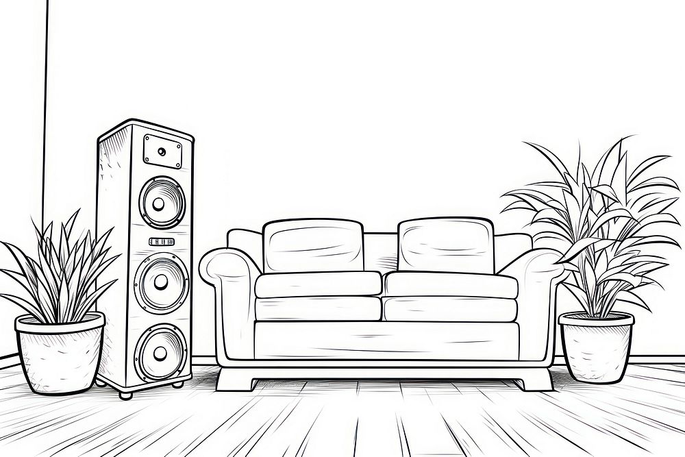 Speaker in living room sketch furniture drawing.
