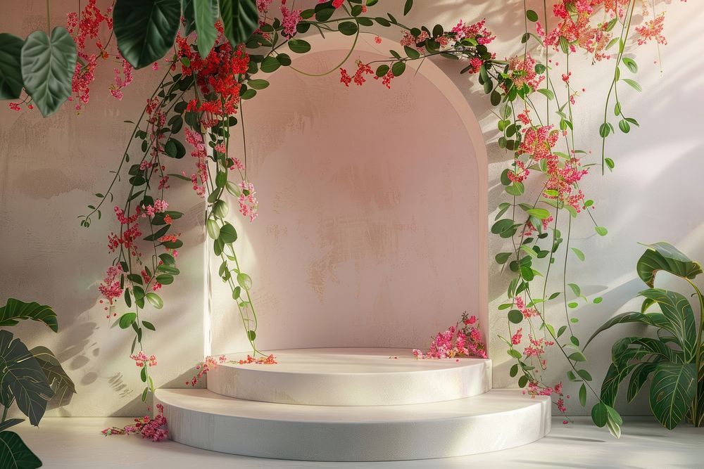 Product podium with a botanical architecture flower nature.