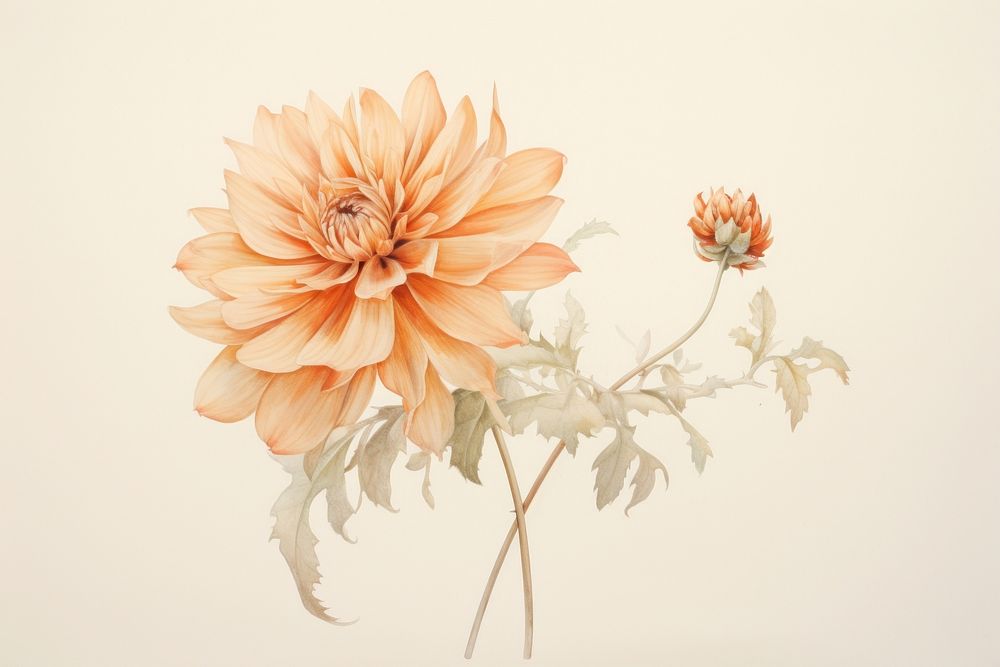 Painting of orange flower dahlia plant art.