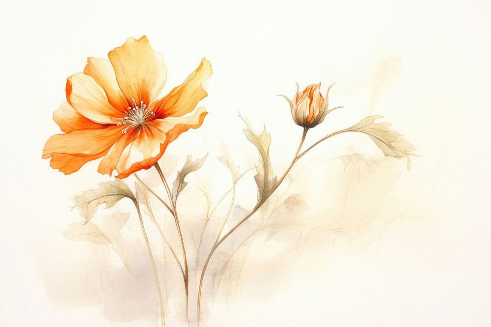 Painting of orange flower drawing petal plant.