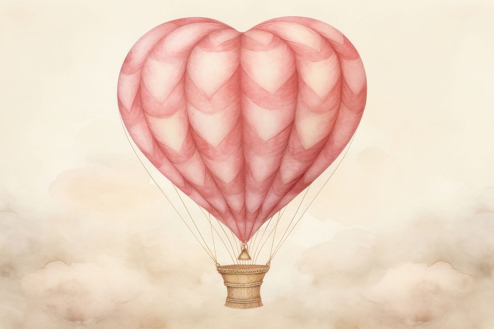 Painting of balloon heart aircraft transportation creativity.