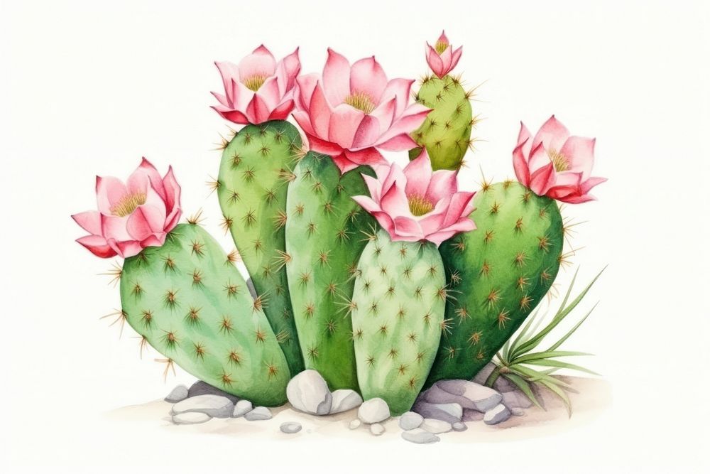 Painting of cactus flower plant inflorescence.