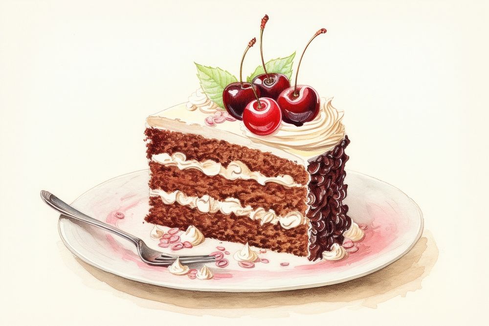 Painting of cake dessert cream fruit.