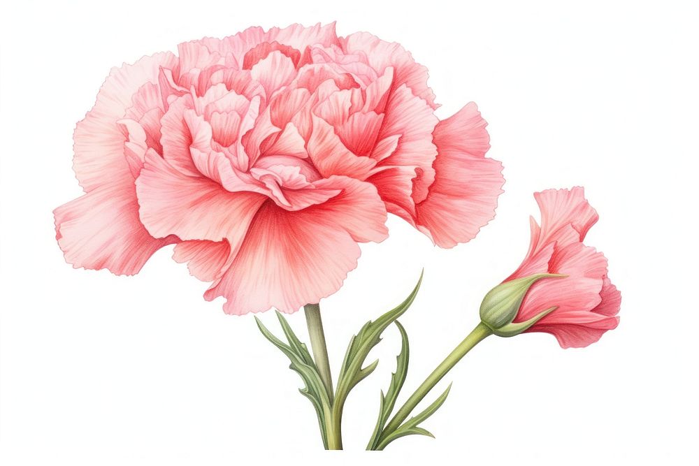 Painting of carnation flower plant inflorescence.