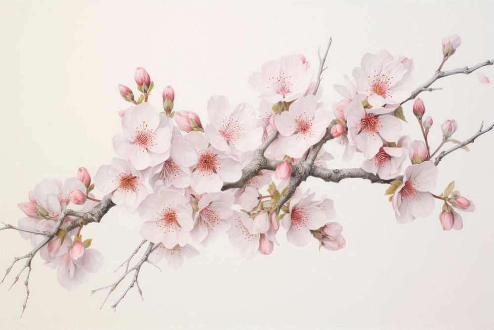 Painting of cherry blossom drawing flower plant.