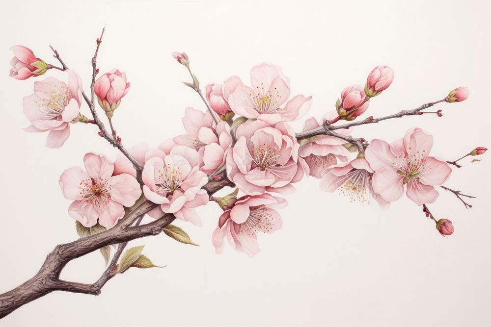 Painting of cherry blossom drawing flower plant.
