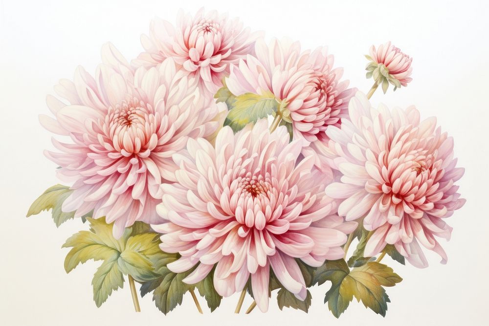 Painting of chrysanthemum chrysanths drawing dahlia.