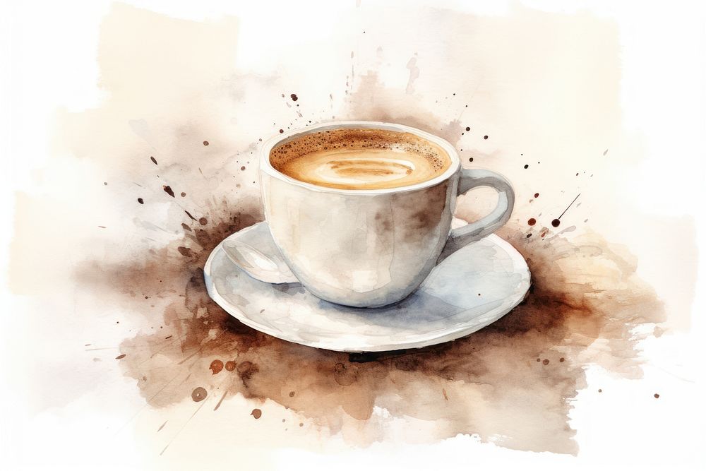 Painting of coffee drawing saucer paper.
