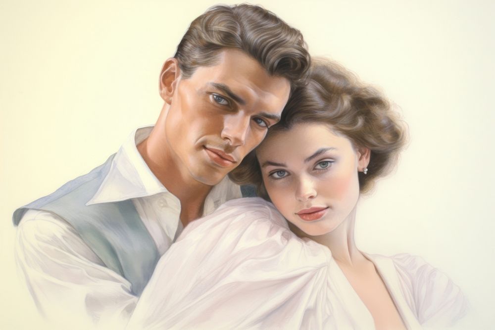 Painting of Couple portrait adult togetherness.