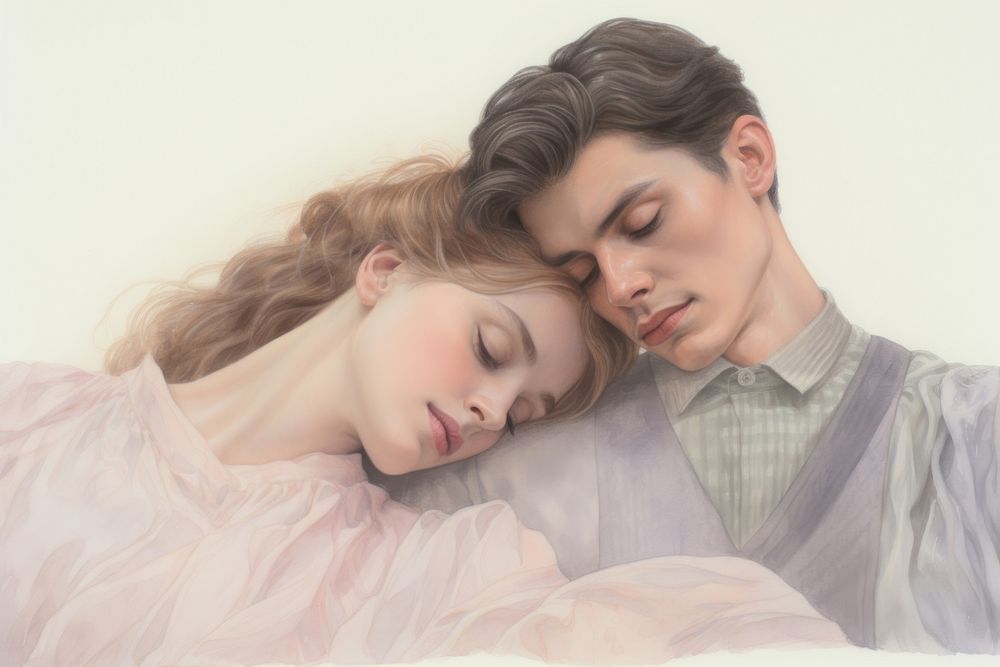 Painting of Couple sleeping portrait adult.
