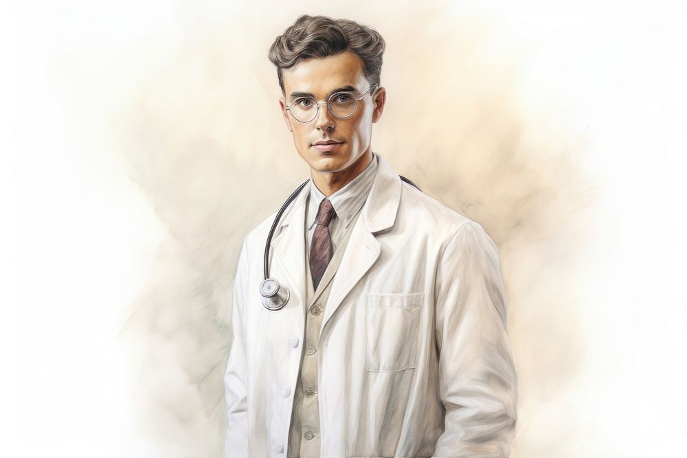 Painting of doctor portrait glasses drawing.