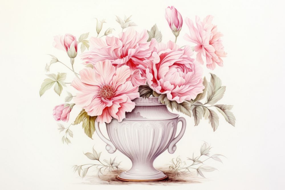 Painting of flower vase pattern drawing plant.