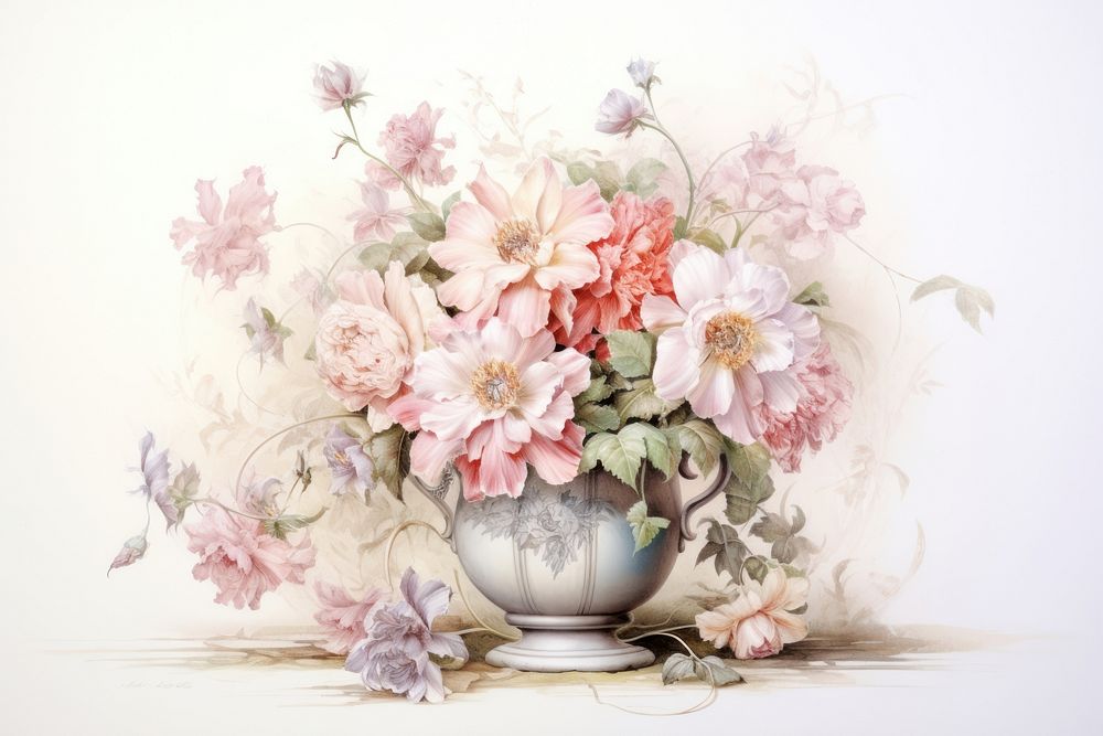 Painting of flower vase plant art centrepiece.