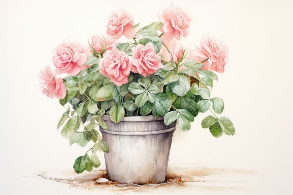 Painting of flower pot drawing plant petal.