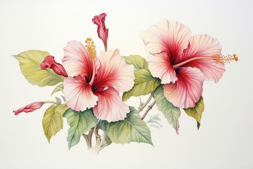 Painting of hibiscus drawing flower plant.