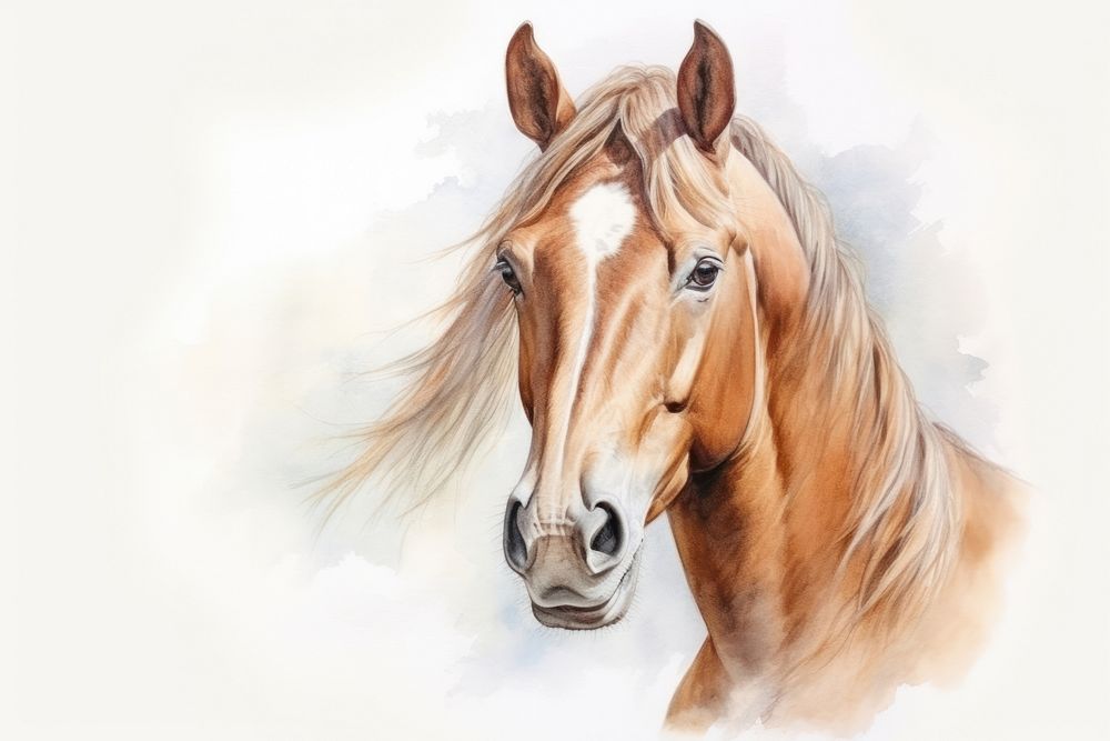 Painting of horse drawing animal mammal.