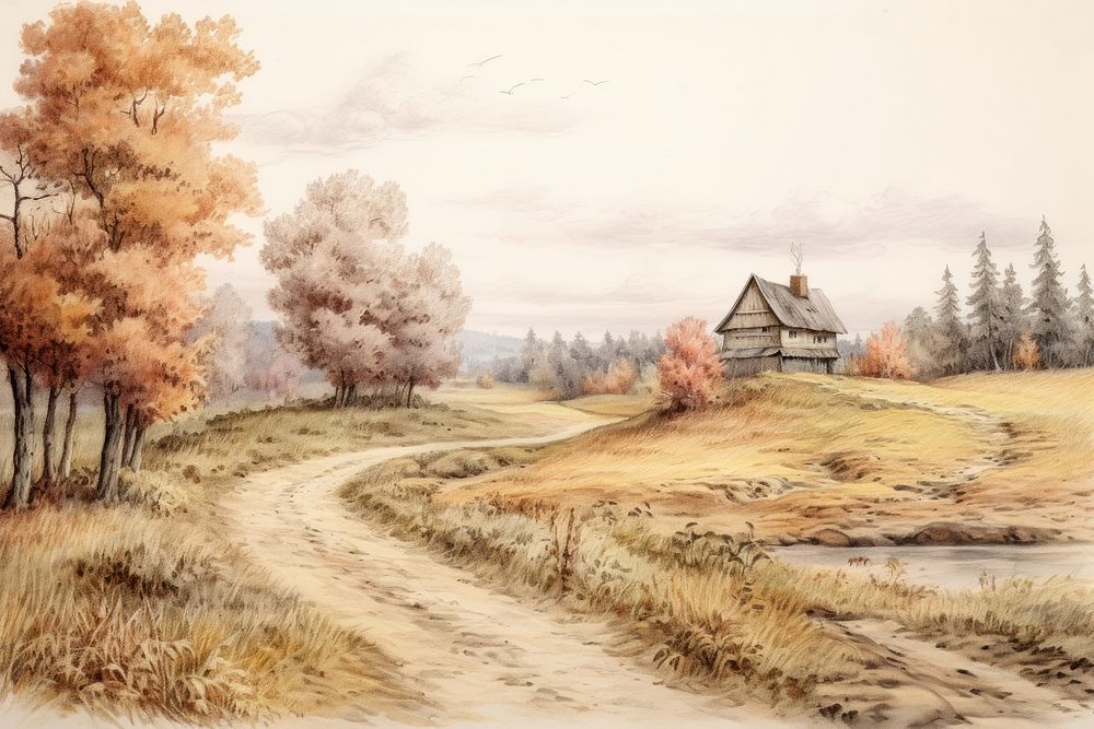 Painting of landscapes architecture outdoors building.