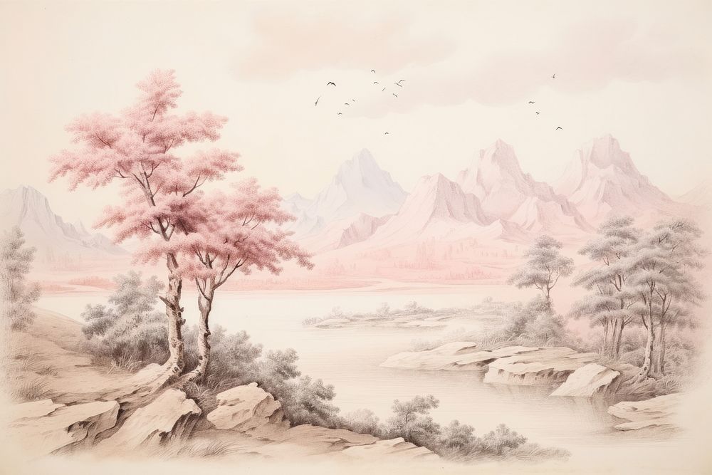Painting of landscapes drawing sketch tranquility.