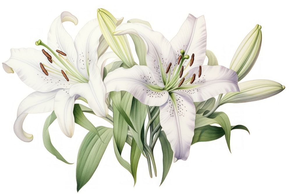 Painting of lily flower plant white.