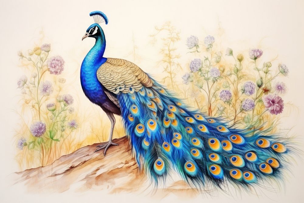 Painting of peacock drawing animal bird.