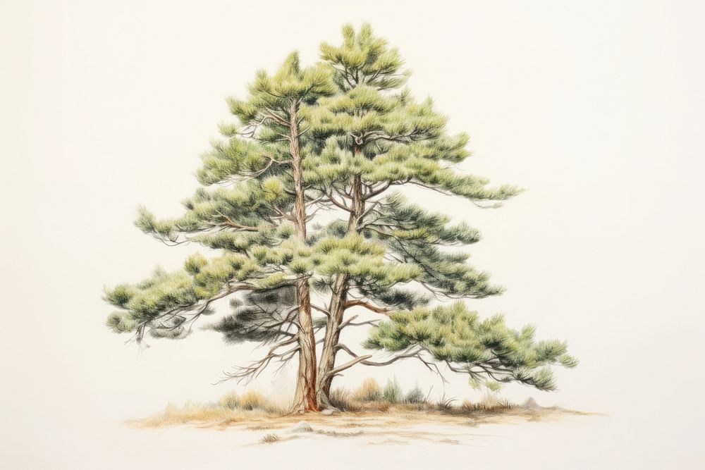 Painting of pine tree drawing sketch plant.