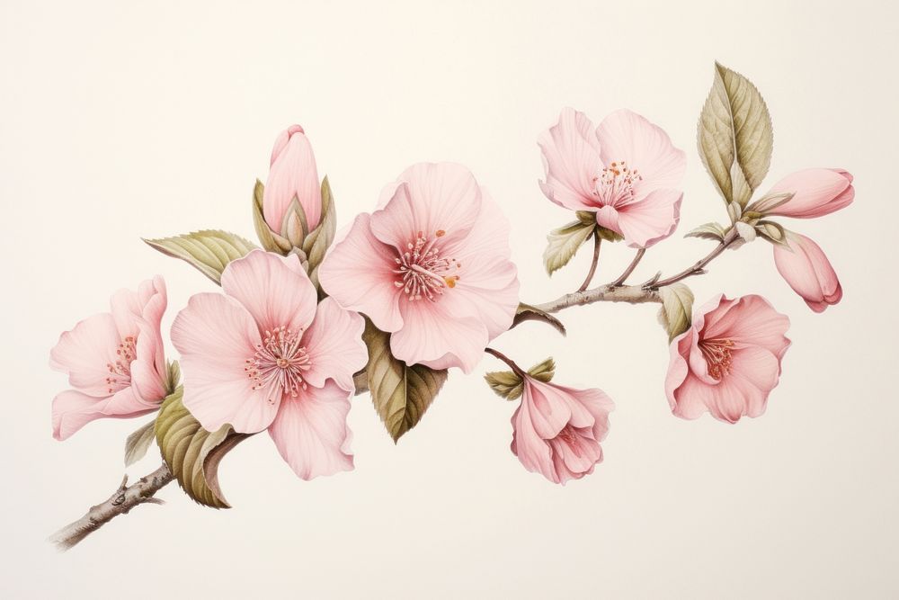 Painting of pink flower blossom drawing plant.