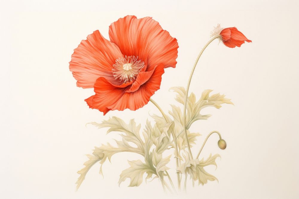 Painting of poppy drawing flower plant.