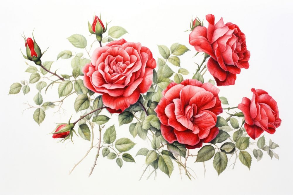 Painting of red rose field pattern drawing flower.