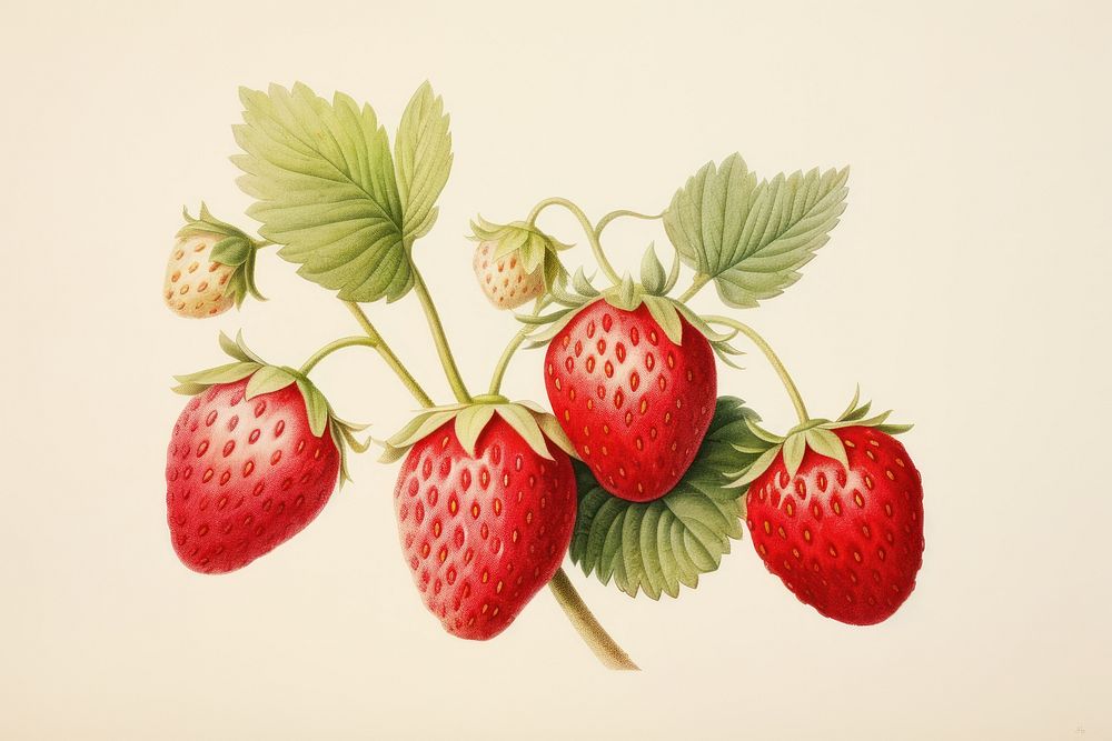 Painting of strawberry fruit plant food.