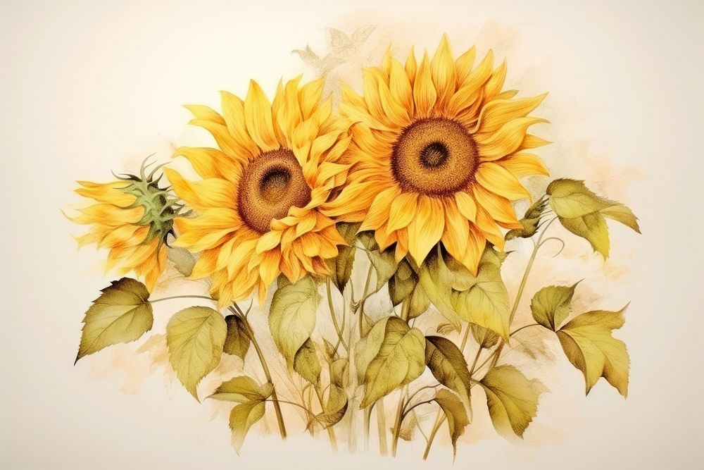 PNG Painting of sunflowers drawing sketch plant.