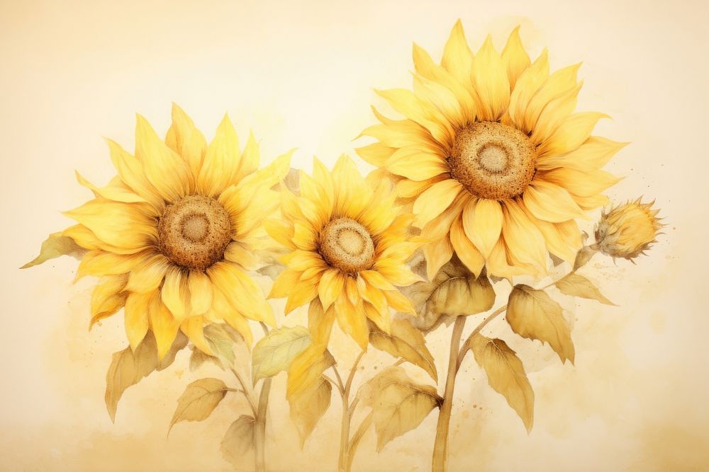 PNG Painting of sunflowers plant inflorescence creativity.