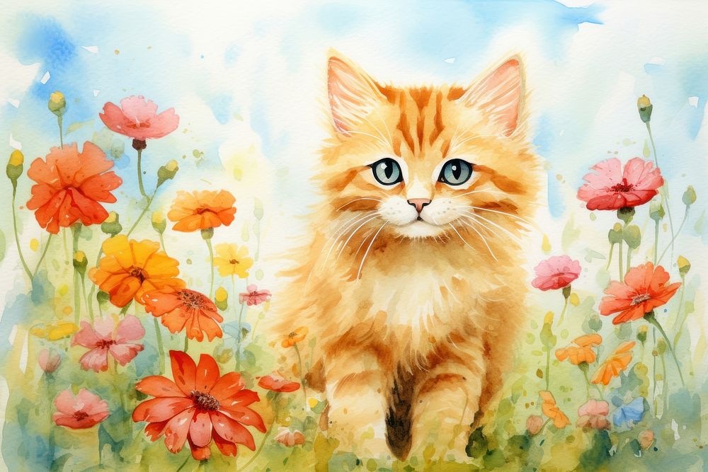 Background cat painting flower animal.