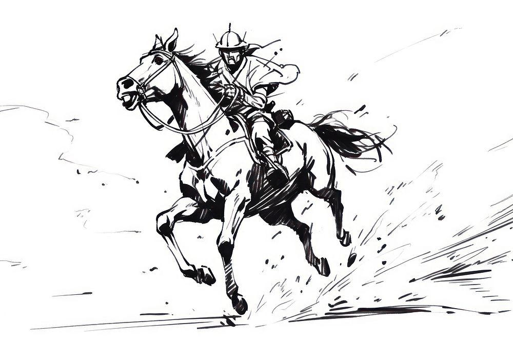 Horse riding sketch drawing cartoon.