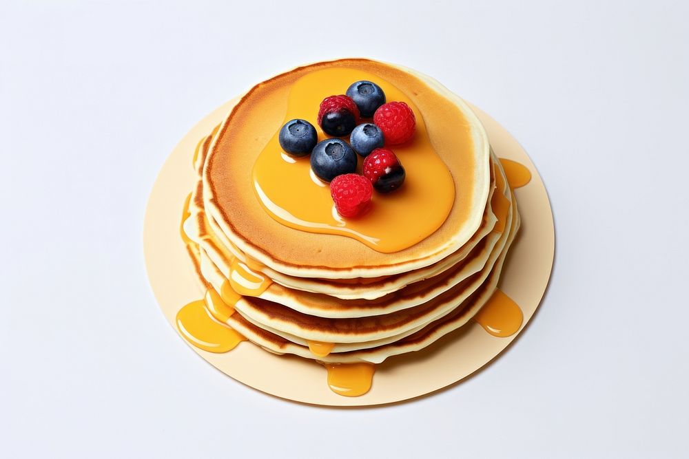 Pancakes blueberry fruit plate.