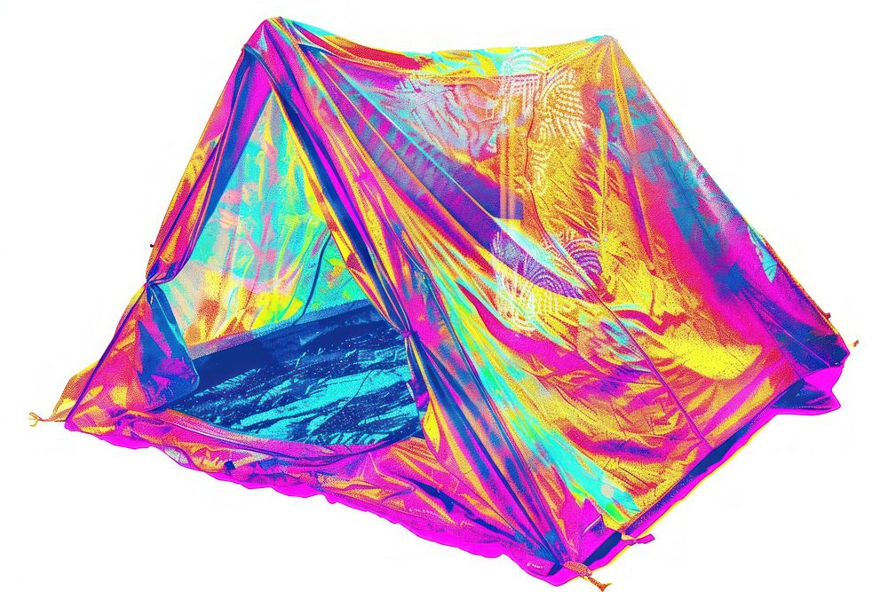 Camping tent Risograph style white background abstract clothing.