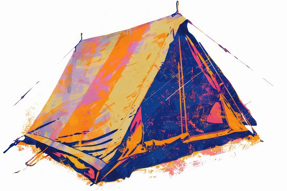 Camping tent Risograph style outdoors white background recreation.