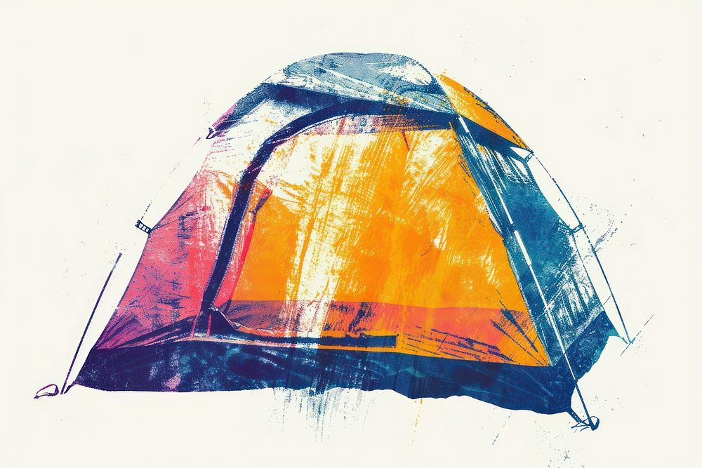 Camping tent Risograph style outdoors white background transportation.