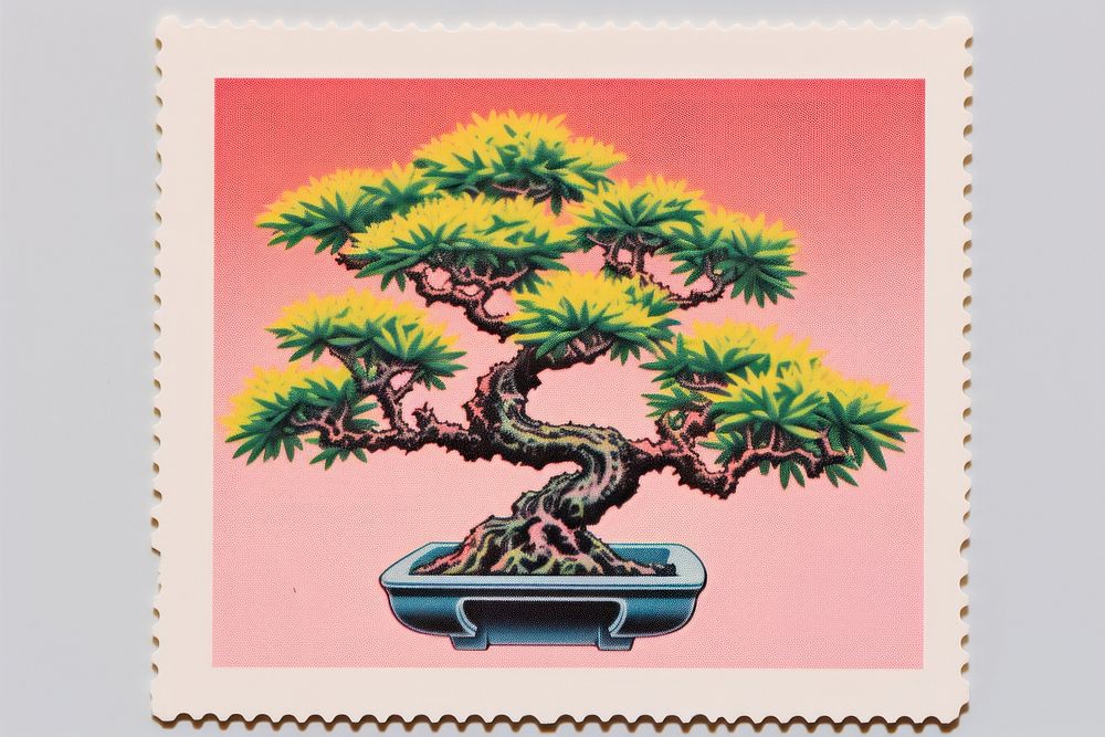 Bonsai Risograph style bonsai plant tree.