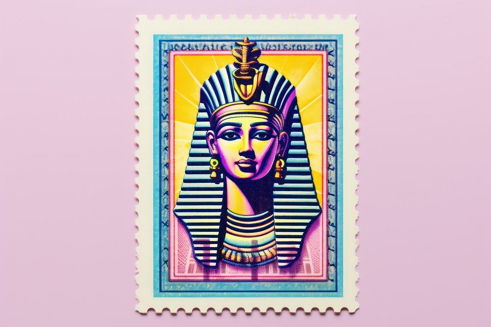 Egypt Risograph art representation postage stamp.