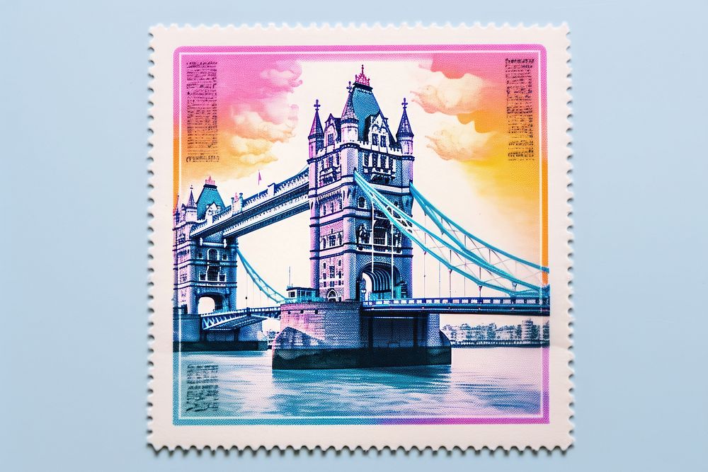 London bridge Risograph postage stamp architecture banknote.
