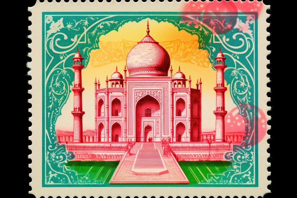 Taj Mahal Risograph architecture dome representation.