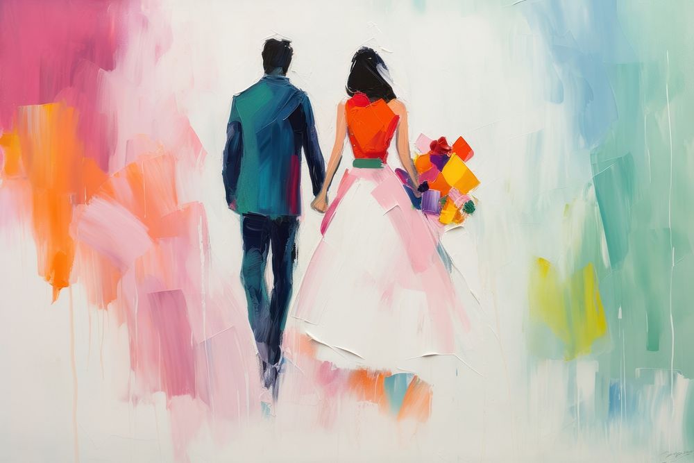 PNG Wedding couple painting fashion walking.