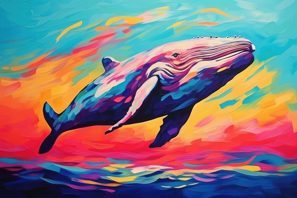 Whale and sea wave painting animal mammal.
