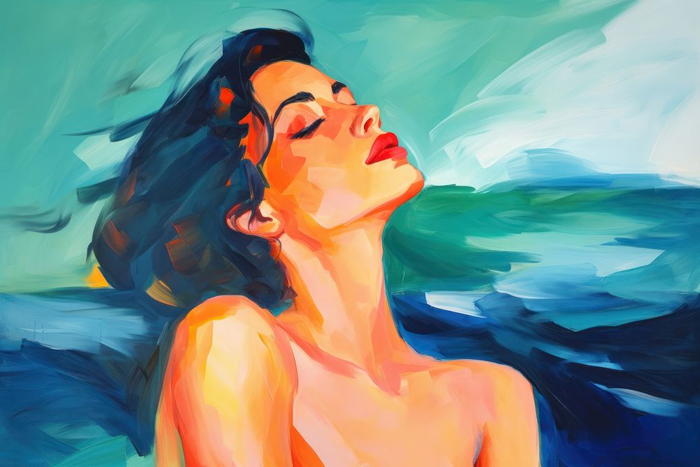 Woman and sea painting portrait adult.