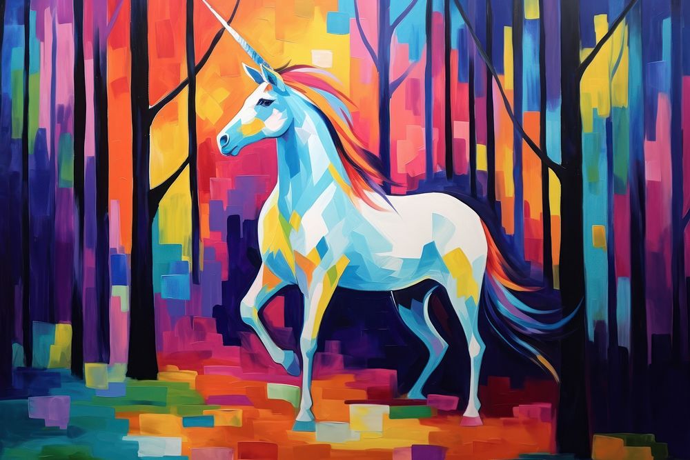 Unicorn in forest painting mammal animal.